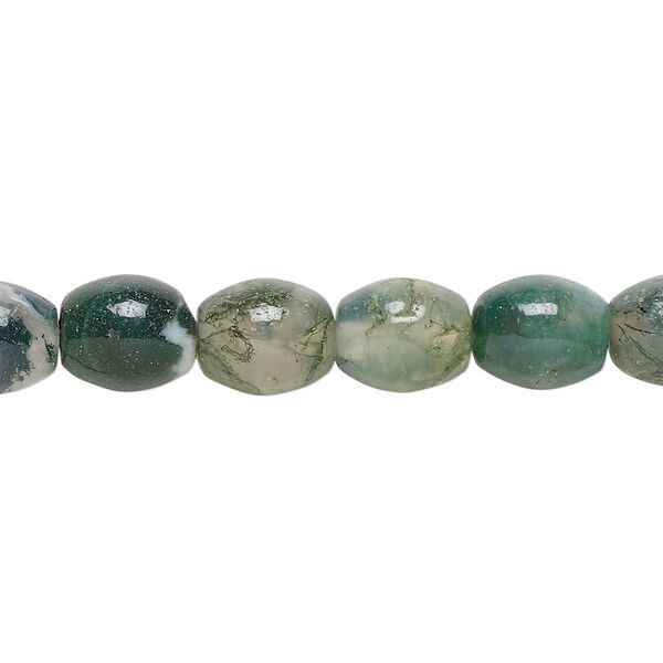 Moss agate 1pkg1, oval bead natural B grade, 15.5-16 inch 10x8mm image number 0