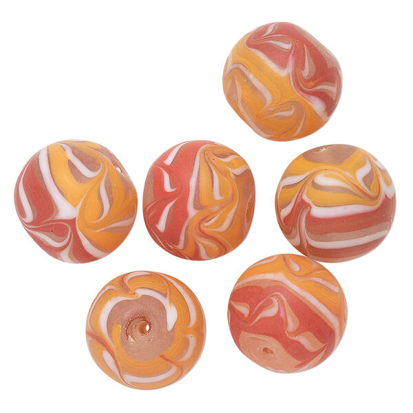 Bead, glass, translucent multicolored, 20mm round with swirled design. Sold per pkg of 6. image number 0