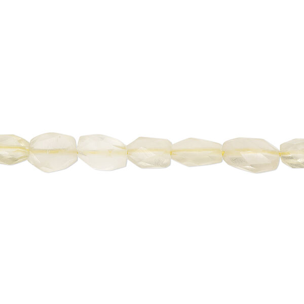 Bead, lemon quartz (heated), 6x4mm-8x6mm hand-cut faceted puffed oval, C grade, Mohs hardness 7. Sold per 13-inch strand. image number 0