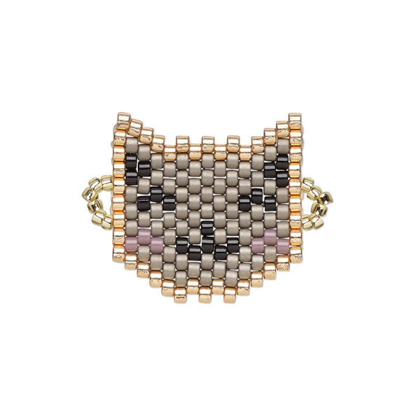 Link, Creative Touch, glass, dark grey / copper / black, 20mm double-sided cat head. Sold individually. image number 0