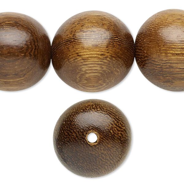 Bead, robles wood (waxed), 19-20mm hand-cut round. Sold per 15-1/2 to 16-inch strand. image number 0