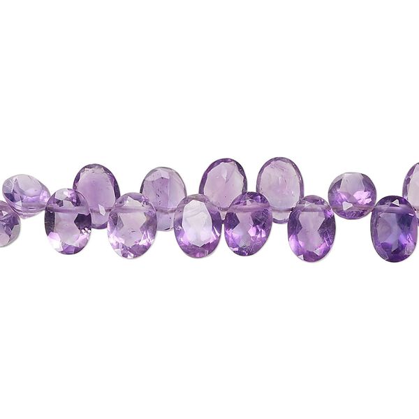 Amethyst 1pkg1, hand-cut top-drilled faceted puffed flat-sided oval bead natural 12 inch 7x5mm-7x6mm image number 0