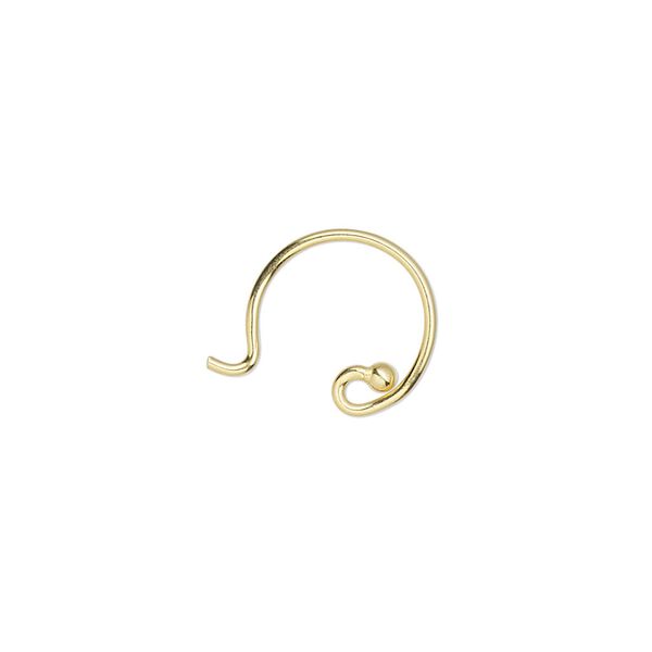 Ear wire French hook 1pkg2 sterling silver, 12mm spiral design / 2mm ball / open loop, 19 gauge gold-finished 1 pair image number 0