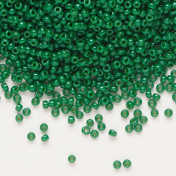 Seed bead, Miyuki, glass, pkg/250g, #11 rocaille, opaque outside dyed green, (RR-1481). image number 0