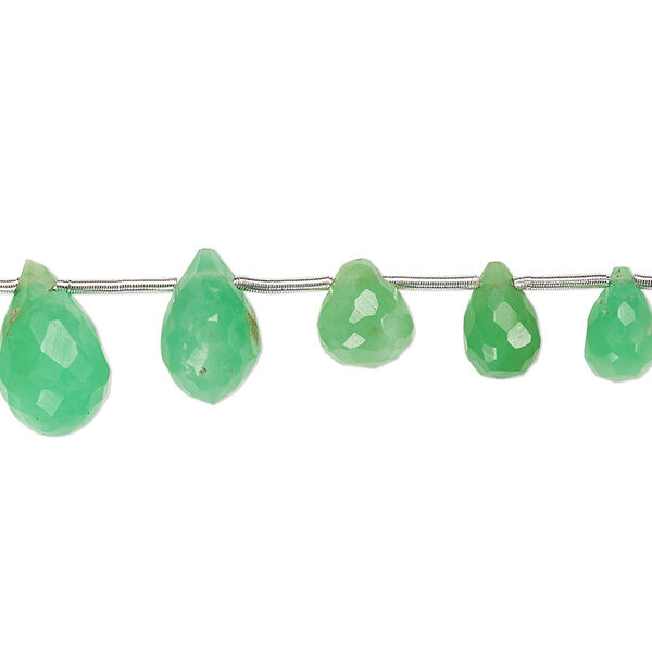 Chrysoprase 1pkg1, hand-cut top-drilled faceted briolette bead natural 4 inch graduated 6x4mm-12x7mm image number 0