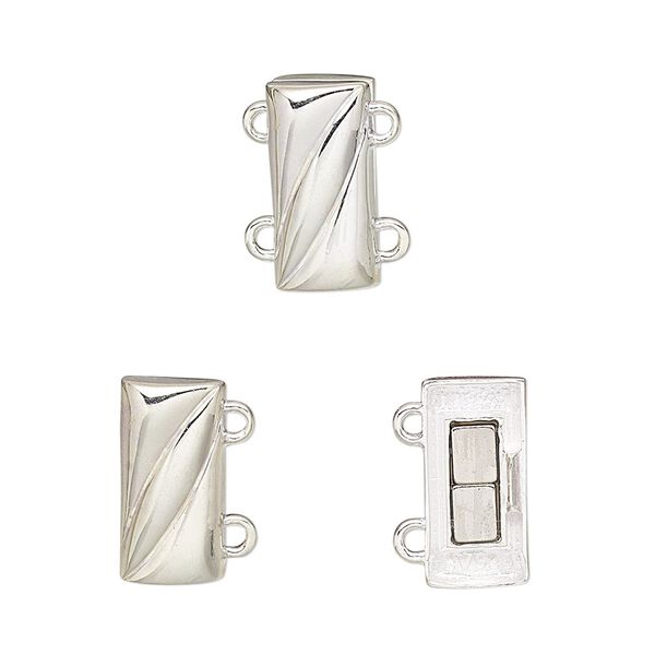 Clasp, 2-strand magnetic, sterling silver, 14x7mm rectangle. Sold individually. image number 0