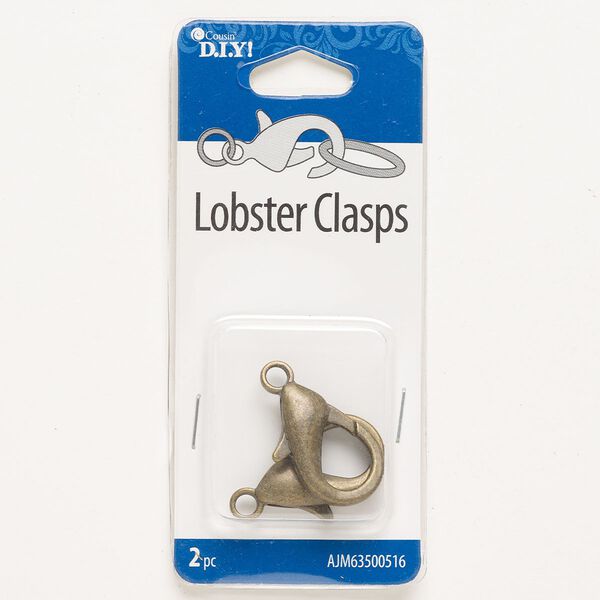 Clasp, lobster claw, "pewter" (zinc-based alloy), pkg/2, antique gold finish, 24x15mm oval. image number 0