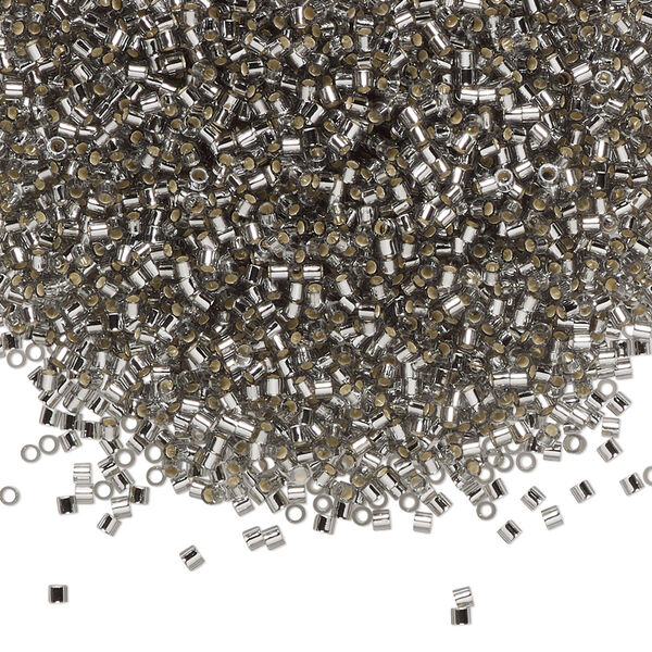 Seed bead, Delica®, glass, pkg/50g, #15 round, transparent silver-lined light grey (DBS-0048). image number 0