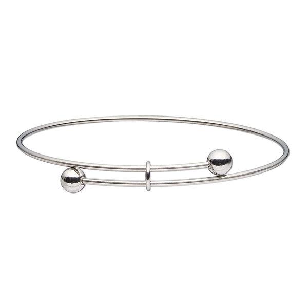 Bracelet, bangle, stainless steel, 1.5mm wide with 6mm ball ends, adjustable from 7-1/2 to 8 inches. Sold individually. image number 0
