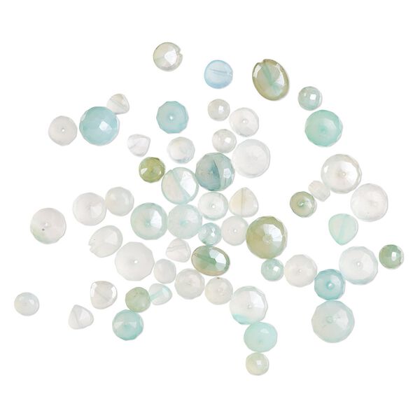 Aqua chalcedony 1pkg1, hand-cut top-drilled faceted mixed shapes bead 1/2 oz mix 5mm-9x7mm image number 0