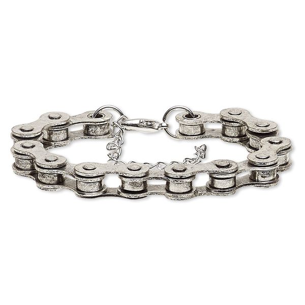 Bracelet, silver- and antique silver-plated steel, 6mm wide with 22x6mm bicycle chain, 6 inches with 2-inch extender chain and lobster claw clasp. Sold individually. image number 0