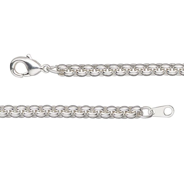 Chain, silver-plated brass, 3.5mm rolo, 20 inches with lobster claw clasp. Sold individually. image number 0