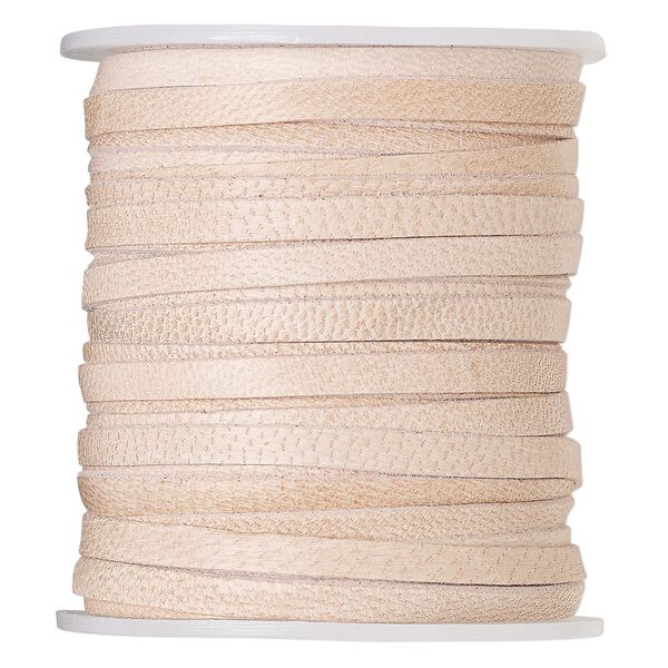 Cord, leather, natural, 3mm flat. Sold per 25-yard spool. image number 0