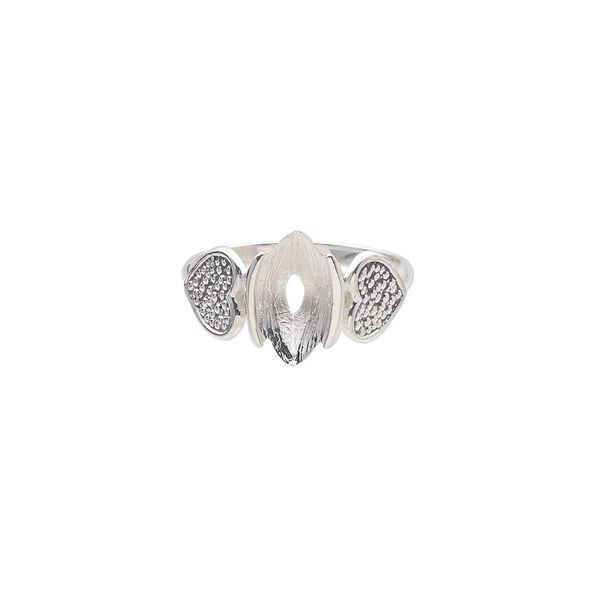 Ring, antiqued sterling silver, 13mm band with heart design and 15x7mm or 14x7mm navette fancy stone glue-in setting, size 9. Sold individually. image number 0