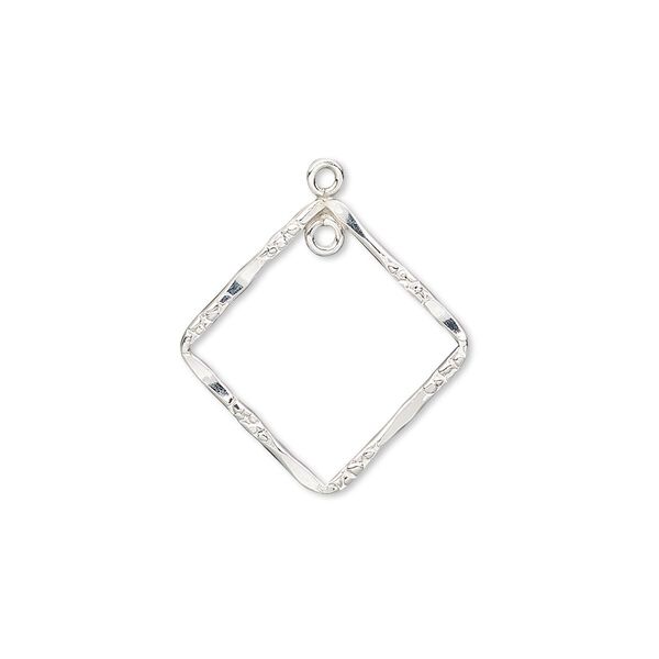 Drop, sterling silver-filled, 20x20mm double-sided hammered and textured open diamond with loop. Sold individually. image number 0