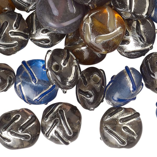 Bead mix, lampworked glass, translucent mixed colors, 12-15mm puffed flat round with swirl design. Sold per 2-ounce pkg, approximately 35 beads. image number 0