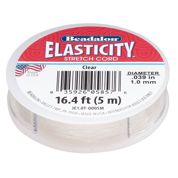 Cord, Beadalon® ELASTICITY®, elastic rubber, pkg/5m, 1.0mm diameter, clear. image number 0
