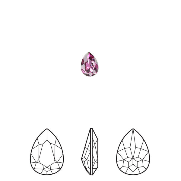 Fancy stone 2pk dark rose foil back, Crystal Passions® 6x4mm pear 4320 image number 0