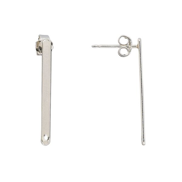 Earstud 1pkg2 sterling silver, 26x2mm bar / earnuts, 1 pair image number 0