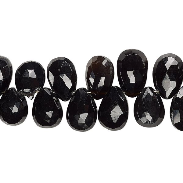 Black onyx 1pkg1, hand-cut top-drilled faceted puffed teardrop bead 4 inch 9x7mm-12x8mm image number 0