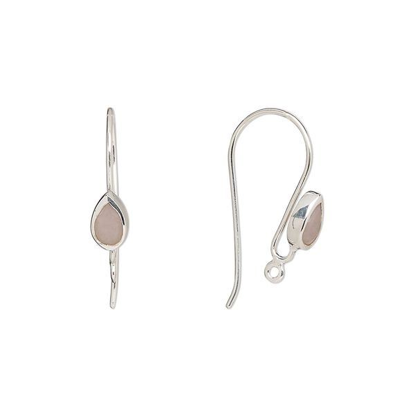 Ear wire fishhook 1pkg2 sterling silver / opal (natural), 16mm / 6x4mm teardrop / hand-cut / closed loop, 22 gauge 1 pair image number 0