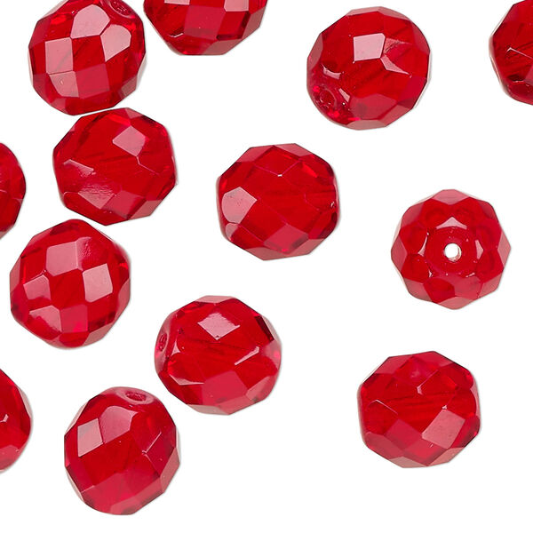 Czech fire-polished glass 1pkg1, faceted round bead transparent ruby red 1/2 mass 10mm image number 0