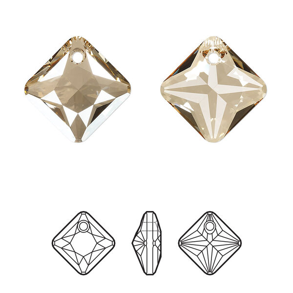 Drop 1pk crystal golden shadow, Crystal Passions® 16mm pendant princess cut 6431 image number 0