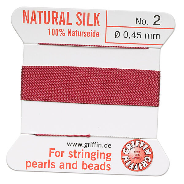Thread, Griffin, silk, garnet red, size #2. Sold per 2-meter card (approximately 78 inches). image number 0
