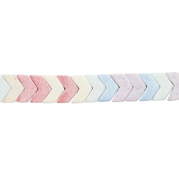 Bead, porcelain, opaque matte multicolored, 6.5x4mm chevron. Sold per 15-1/2" to 16" strand, approximately 110 to 130 beads. image number 0