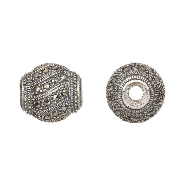 Marcasite / sterling silver 1pkg1, oval bead natural 15x14.5mm Dione® image number 0