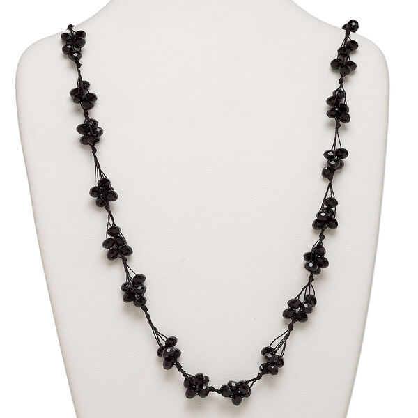 Necklace, glass and nylon cord, black, 8x6mm faceted rondelle, 32-inch continuous loop. Sold individually. image number 0
