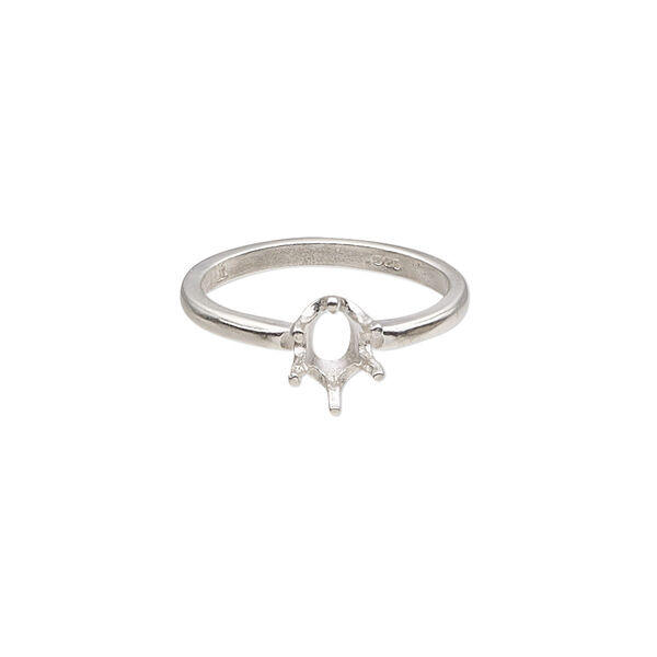 Ring, Sure-Set™, sterling silver, 7x5mm 6-prong oval basket setting, size 6. Sold individually. image number 0