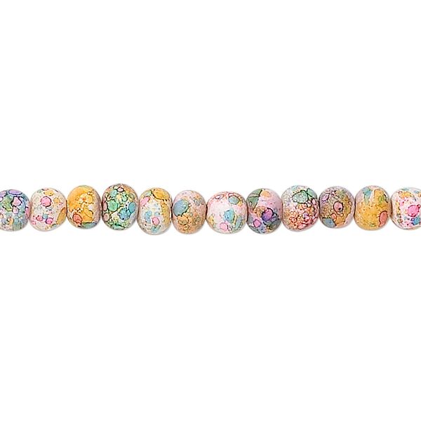 Bead, coated glass, multicolored, 4mm round. Sold per 15-1/2" to 16" strand. image number 0
