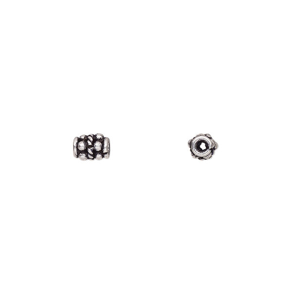 Bead, antiqued sterling silver, 6x5mm beaded tube with rope design. Sold per pkg of 2. image number 0