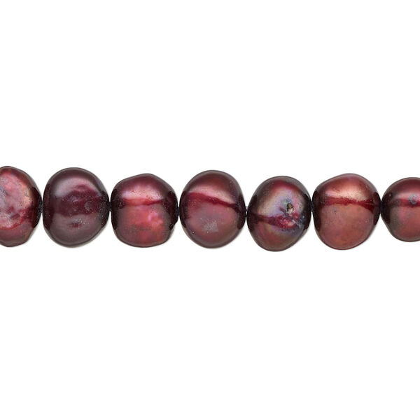 Pearl, cultured freshwater (dyed), black cherry, 8-9mm flat-sided potato, D grade, Mohs hardness 2-1/2 to 4. Sold per 15-inch strand. image number 0