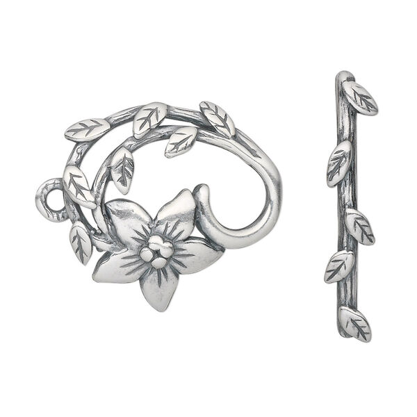 Clasp, JBB Findings, toggle, antique silver-plated pewter (tin-based alloy), 24x22.5mm single-sided fancy flower. Sold individually. image number 0