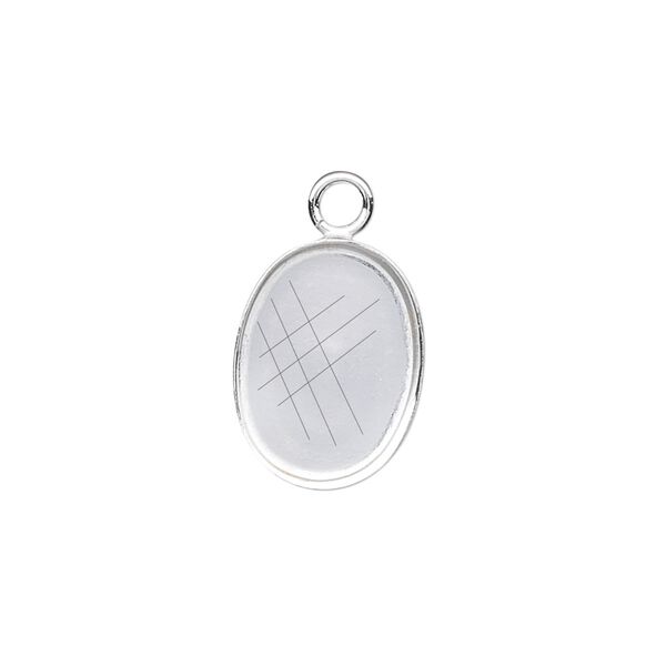 Drop, fine silver, 16x12mm oval bezel cup setting with open loop. Sold per pkg of 2. image number 0