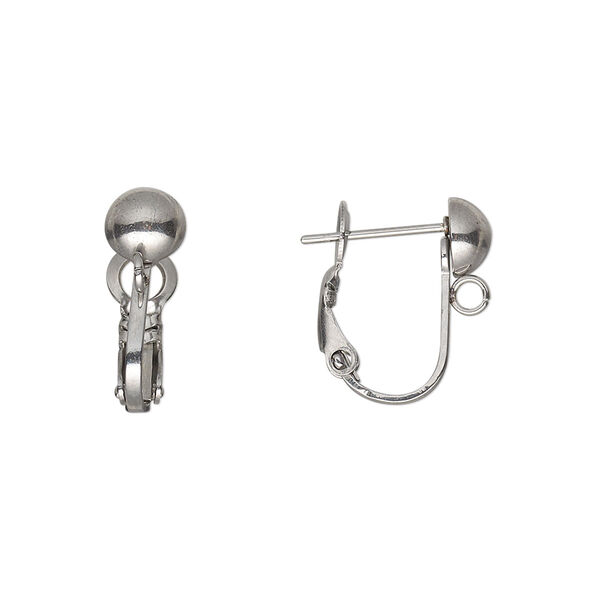 Earring, hinged post, stainless steel, 15mm with 6mm half-ball and open loop. Sold per pair. image number 0