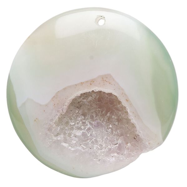 Druzy green agate 1pkg1, puffed flat round focal 36-42mm image number 0