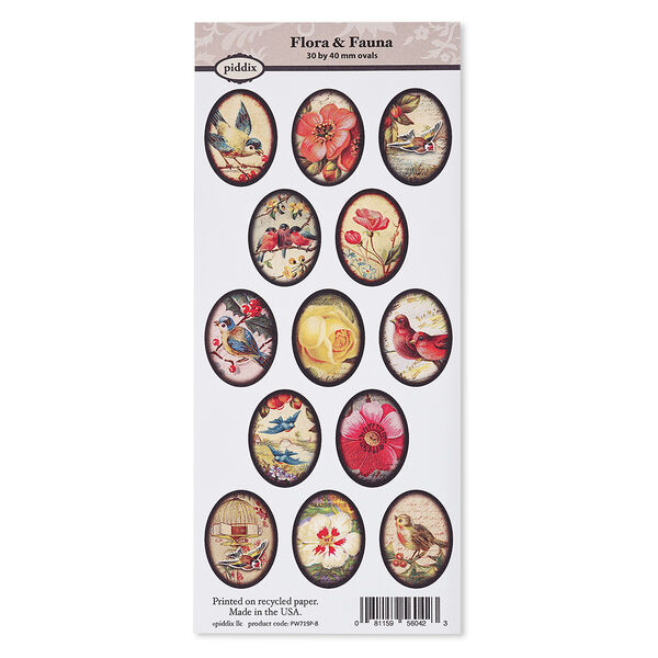 Crafting paper, piddix, matte multicolored, 9-3/4 x 4-1/4 inches with (13) 1-1/2 x 1-1/8 inch single-sided oval and "Flora & Fauna" patterns. Sold individually. image number 0
