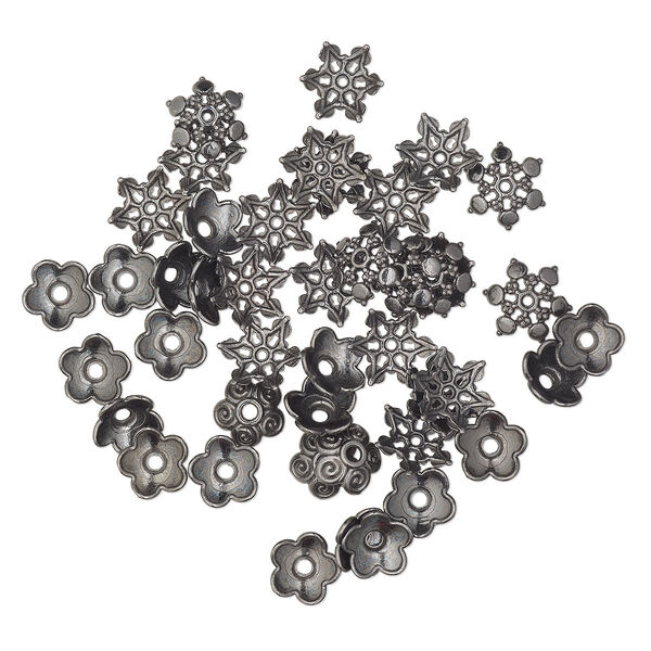 Bead cap, gunmetal-finished brass, 10x4mm snowflake, fits 10-12mm round bead. Sold per pkg of 44. image number 0