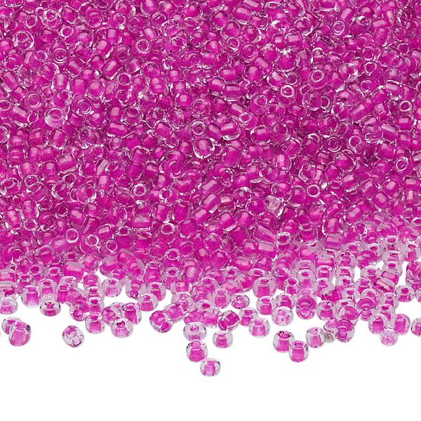 Seed bead, Ming Tree™, glass, pkg/1 pound, #11 round, transparent color-lined fuchsia. image number 0