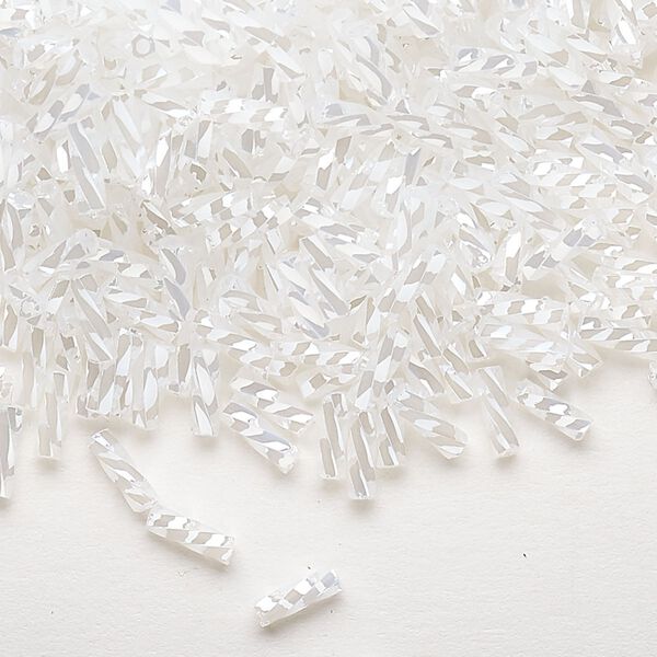 Bugle bead, Dyna-Mites™, glass, opaque ceylon white, 6mm twisted. Sold per 50-gram pkg. image number 0