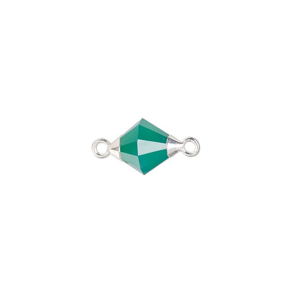 Green onyx / copper / sterling silver 1pkg1, silver-plated hand-cut faceted bicone link 13x8mm image number 0