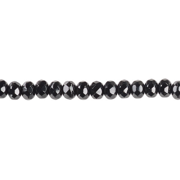 Bead, Czech fire-polished glass, jet, 5x4mm faceted rondelle. Sold per pkg of 1,200 (1 mass). image number 0