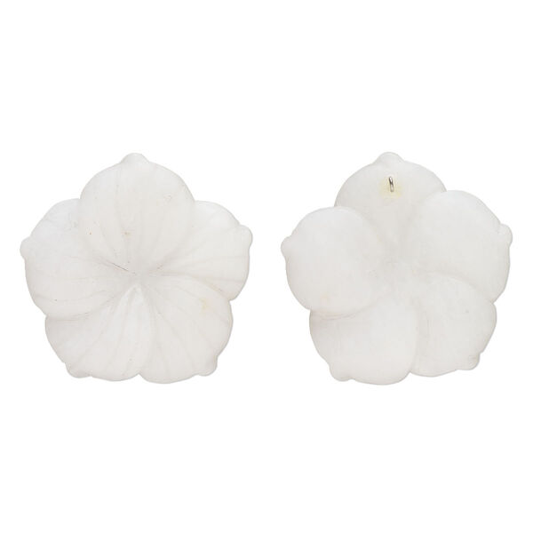 Snow quartz 1pkg1, frosted carved flower / hidden bail pendant natural B grade, mix 52x50mm image number 0
