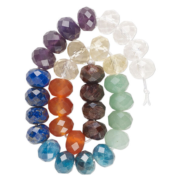 Multi-gemstone 1pkg1, faceted rondelle bead 8 inch 8x5mm image number 0
