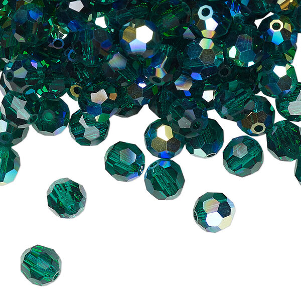 Bead 144pk emerald AB, Preciosa Czech crystal 6mm round image number 0