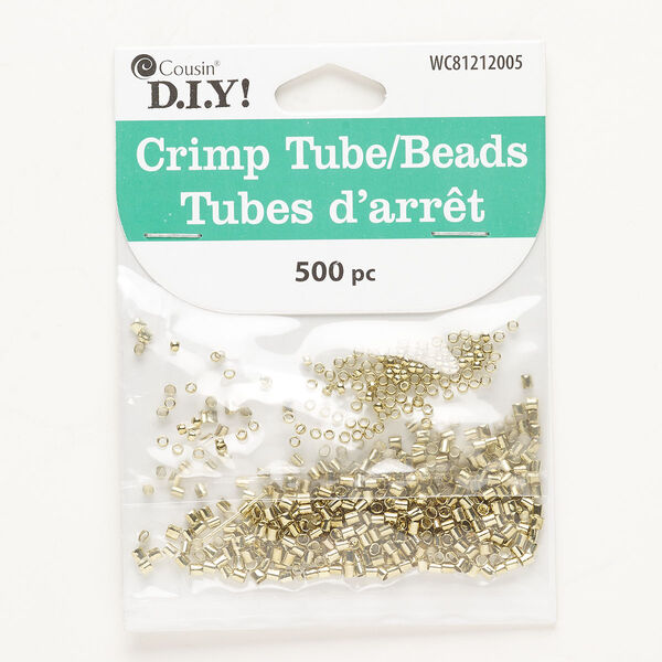 Crimp mix, brass, pkg/500, gold finish, 2mm round and 2.5x2mm tube. image number 0