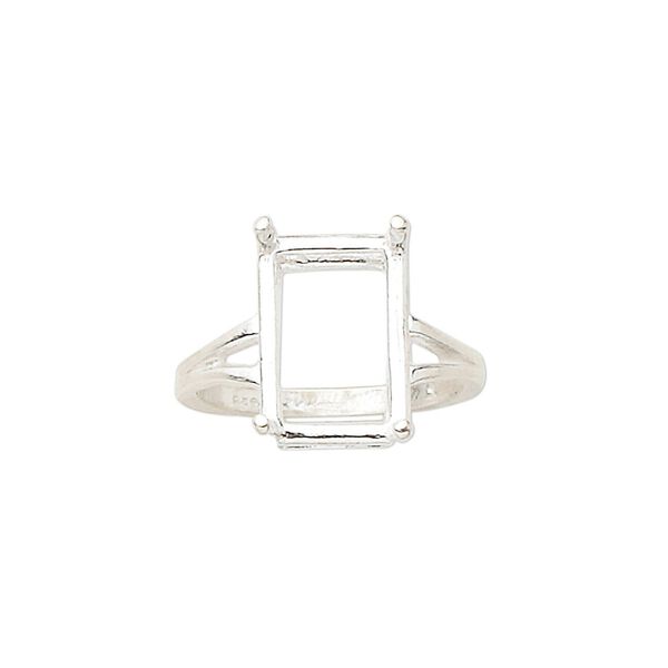 Ring, Sure-Set™, sterling silver, 14x10mm 4-prong emerald-cut basket setting, size 7. Sold individually. image number 0